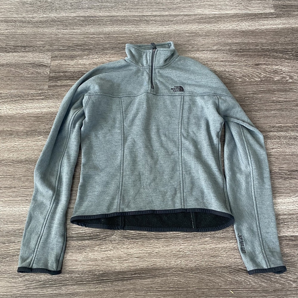 Women's North Face Quarter‎ Zip Gray Jacket Sweatshirt Ultra Wick Size Small EUC
